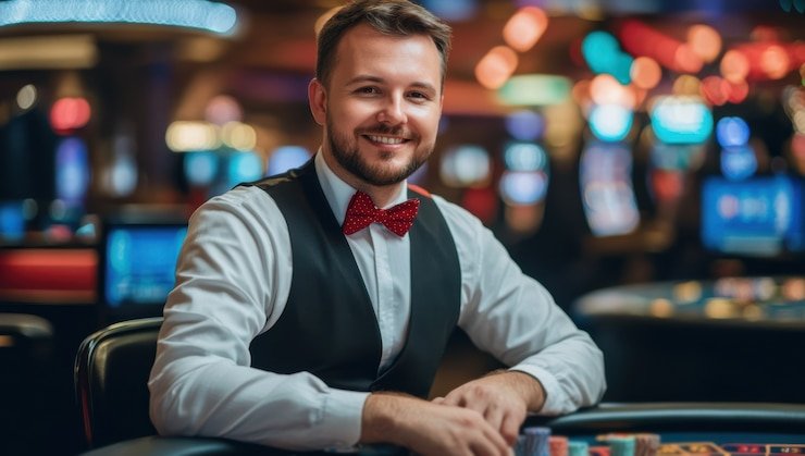 jebol togell live dealer casino table with multiple game options displayed